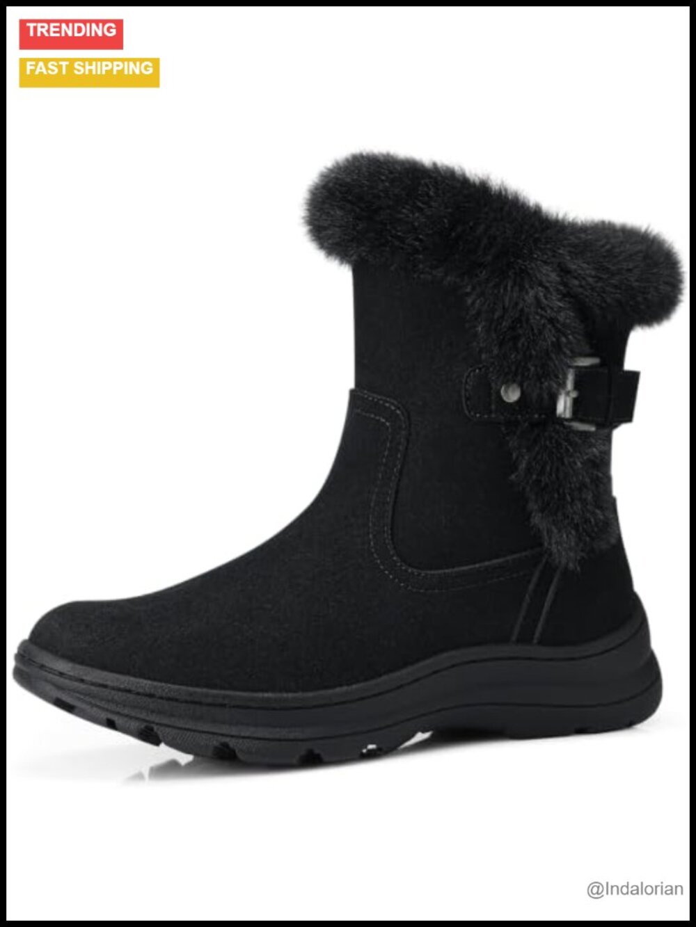 Faux Fur Lined Ankle Snow Boots Water Resistant Suede Winter Booties